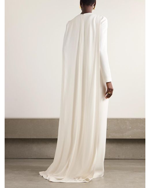 Zuhair Murad White Asymmetric Cape-Effect Embellished Cady Gown