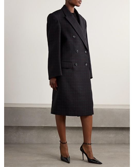 Wardrobe NYC Black Double-Breasted Checked Wool Coat