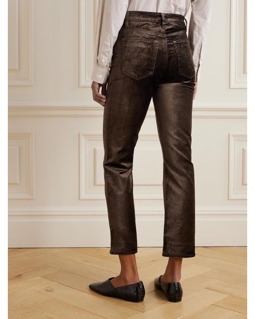 FRAME Black Le Sleek Cropped Cotton-Blend Velvet Bootcut Pants