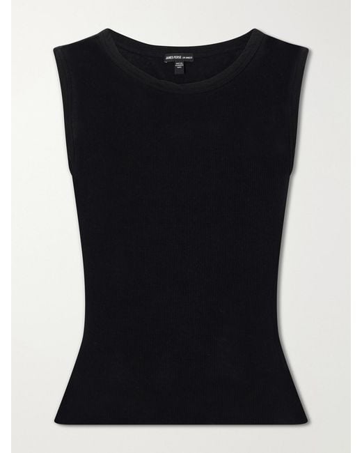James Perse Black Ribbed Cotton And Cashmere-Blend Tank