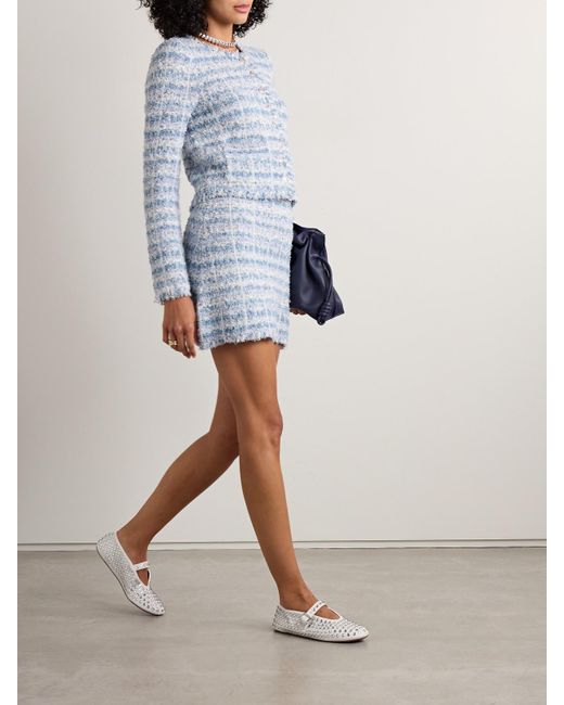 LoveShackFancy Blue Spindle Checked Metallic Tweed Jacket
