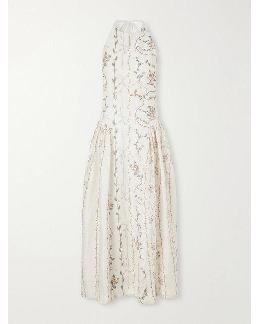 Agua Bendita White Balsa Navegante Embroidered Linen Maxi Dress