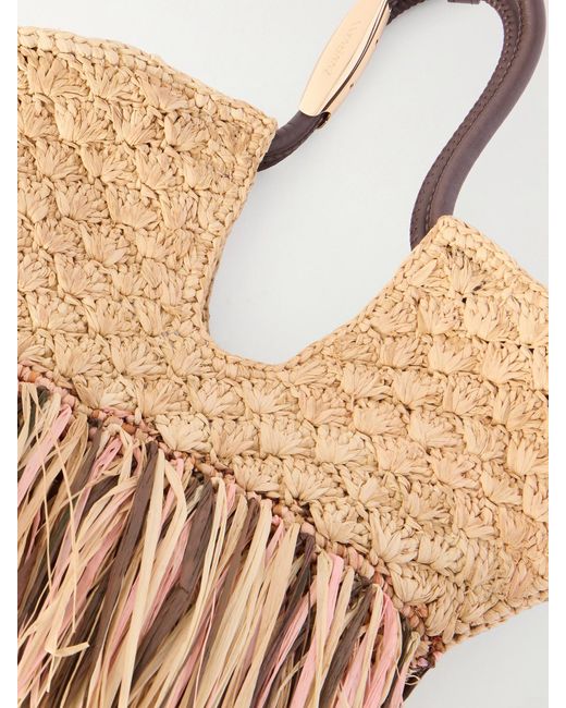 Zimmermann Natural Goldentime Large Embellished Leather-Trimmed Fringed Raffia Tote