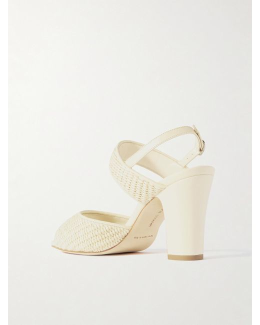 Manolo Blahnik Natural Khiko 90 Leather-Trimmed Raffia Sandals