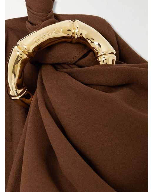 Gucci Brown Midikleid Aus Seiden-Crêpe Mit Cape-Effekt Und Verzierung