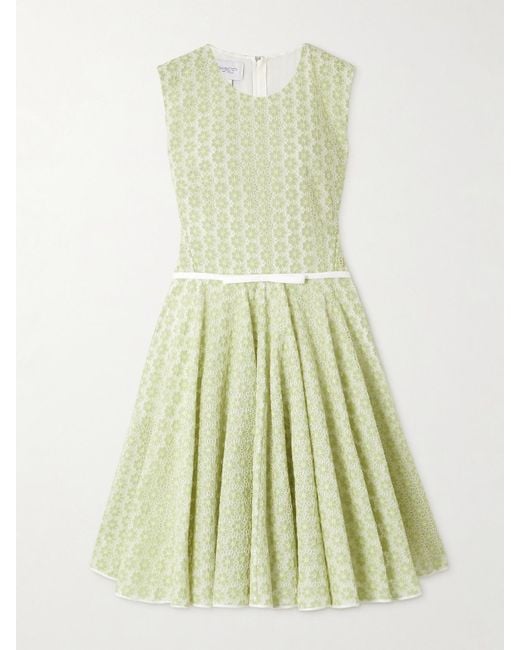 Giambattista Valli Green Minikleid Aus Guipure-Spitze Aus Baumwolle Mit Falten, Schleife Und Gürtel