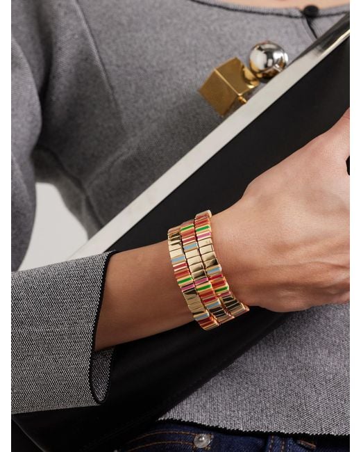 Roxanne Assoulin Metallic The Happy Stack Set Of Three-Tone And Enamel Bracelets