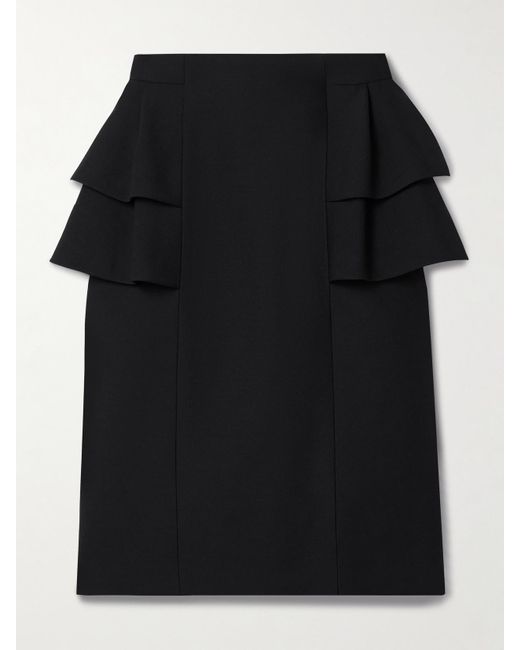 Valentino Garavani Black Midirock Aus Crêpe Aus Einer Woll-Seidenmischung Mit Rüschen