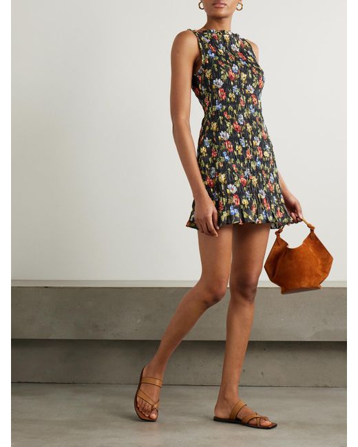 Doen Multicolor Gianna Minikleid Aus Ramie Mit Blumenprint Und Raffungen