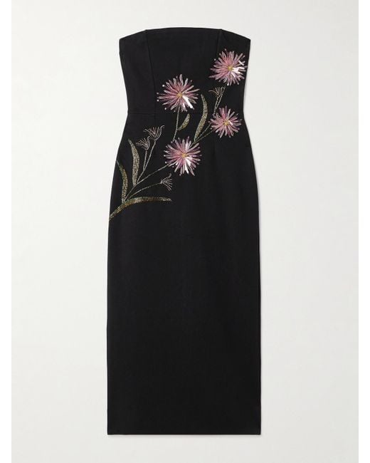 Staud Black Brooke Trägerloses Midikleid Aus Crêpe Mit Verzierungen