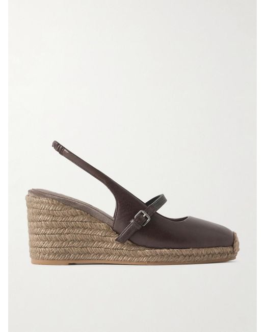 Brunello Cucinelli Natural Bead-Embellished Leather Slingback Espadrille Sandals