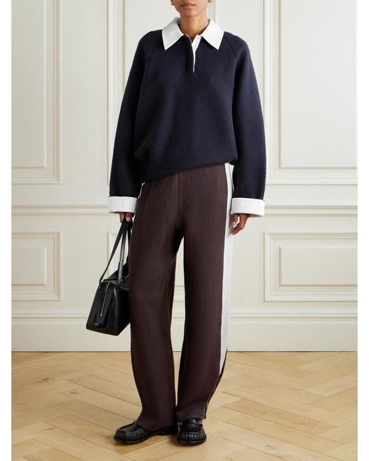 Tory Burch Blue Wool And Cotton-Blend Polo Shirt