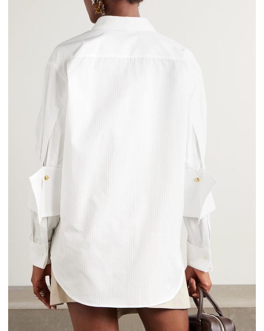 Loewe White Embellished Striped Organic Cotton-Blend Poplin Shirt