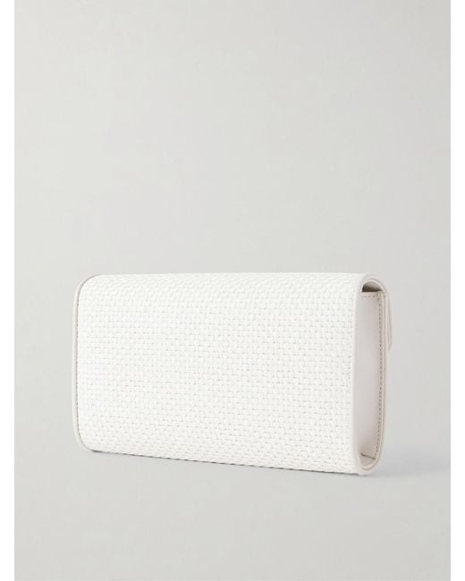 SAVETTE White Symmetry Leather-Trimmed Woven Raffia Shoulder Bag