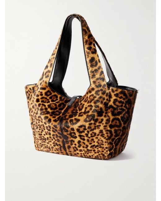 Saint Laurent Brown Le 5 À 7 Bea Leopard-Print Calf Hair Tote