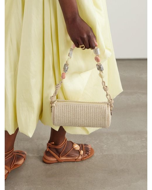 Cult Gaia Zozina Embellished Leather-Trimmed Raffia Shoulder Bag
