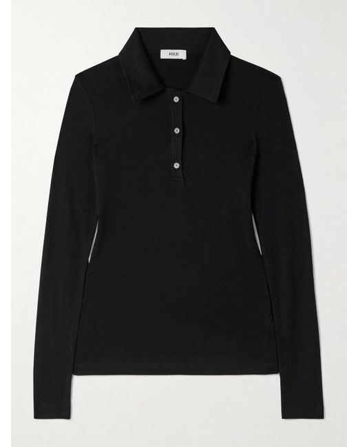 Agolde Black Amos Stretch-Lyocell Polo Shirt
