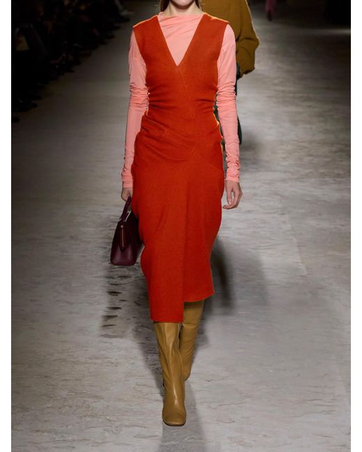 Dries Van Noten Gathered Wool-Twill Midi Dress