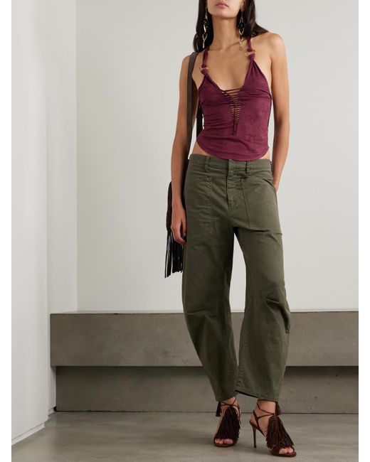 Isabel Marant Purple Sakina Embellished Cutout Braided Brushed-Jersey Tank