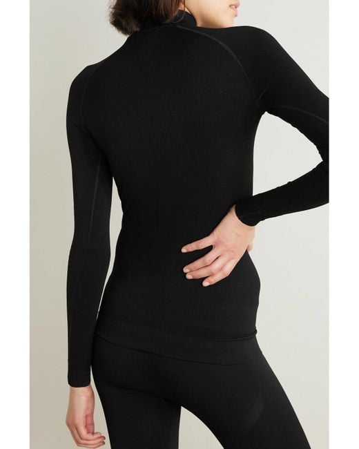 Falke Black Maximum Warm Stretch-Jersey Turtleneck Top