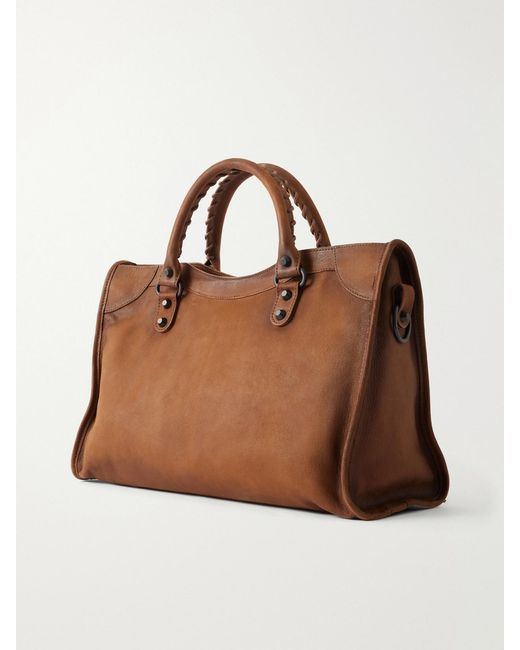 Balenciaga Brown Le City Crinkled-Leather Shoulder Bag