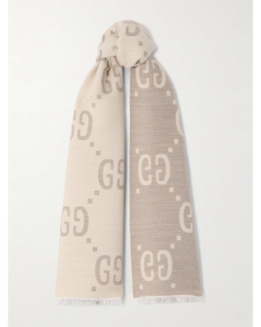 Gucci Natural Logo-Jacquard Wool And Silk-Blend Scarf