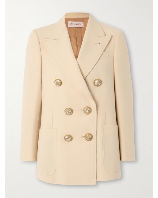 Valentino Garavani Natural Doppelreihiger Blazer Aus Schurwoll-Twill Mit Kristallen