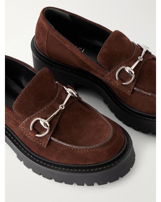 Gucci Brown Rhody Horsebit-Detailed Suede Loafers