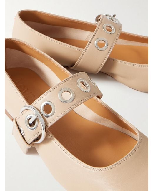 Aeyde Natural Uma Eyelet-Embellished Leather Mary Jane Ballet Flats