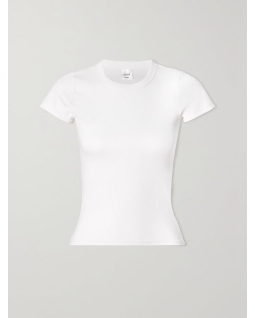 Leset White Kelly Ribbed Stretch-Cotton Jersey T-Shirt