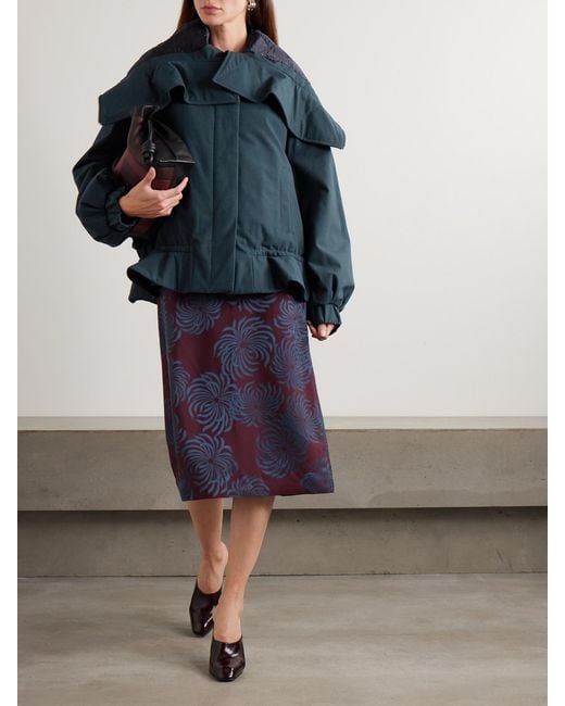 Dries Van Noten Blue Oversized Cropped Quilted Shell-Trimmed Cotton-Canvas Bomber Jacket