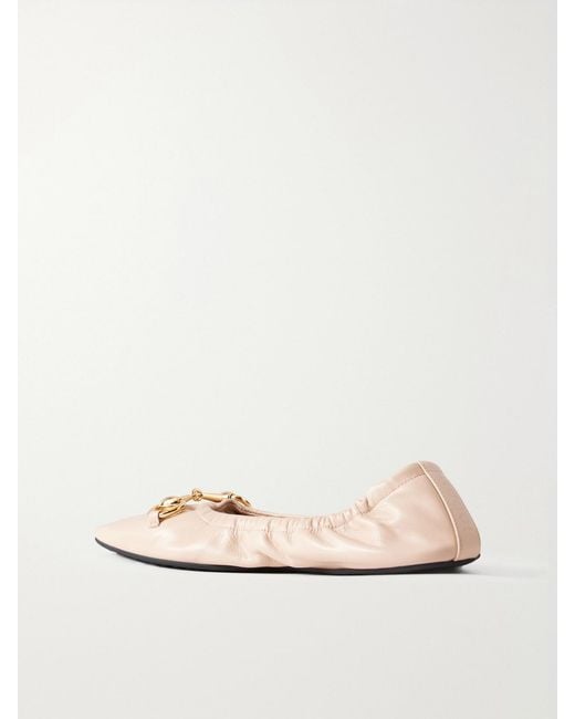 Gucci Natural Prima Horsebit-Embellished Leather Ballet Flats