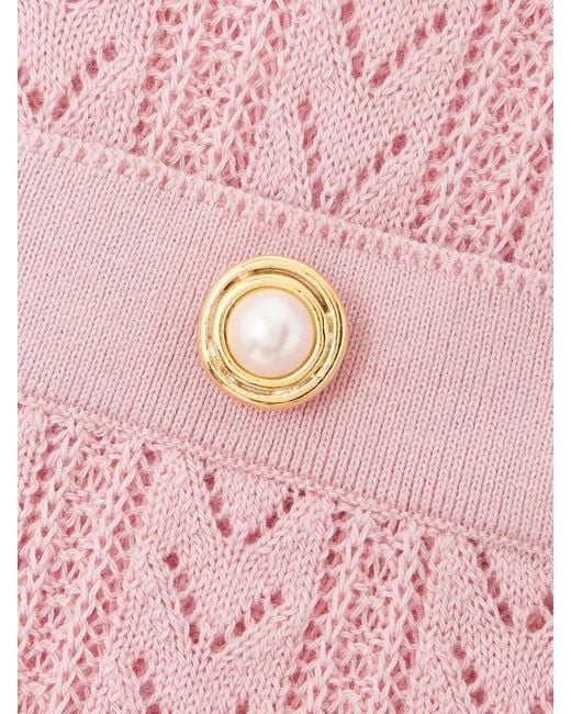 Alessandra Rich Pink Cropped Pointelle-Knit Cotton And Cashmere-Blend Cardigan