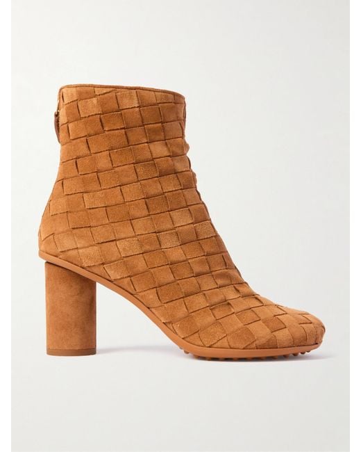 Bottega Veneta Brown Atomic Intrecciato Suede Ankle Boots