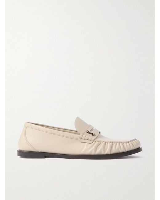 Saint Laurent Natural Laurent Glossed-Leather Loafers