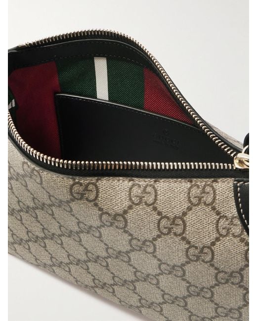 Gucci Natural Gg Emblem Small Leather-Trimmed Coated-Canvas Shoulder Bag