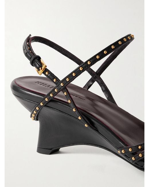 Khaite Black Drew Studded Glossed-Leather Sandals