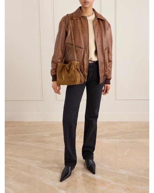 Saint Laurent Brown Jamie Quilted Suede Shoulder Bag