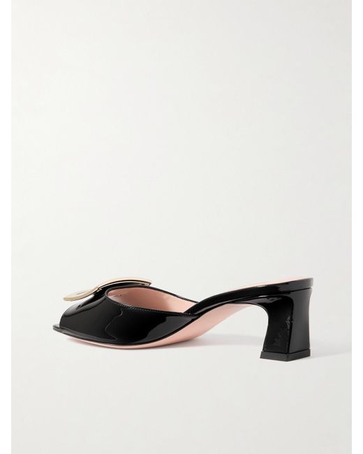 Roger Vivier Black Trompette 45 Embellished Patent-Leather Mules