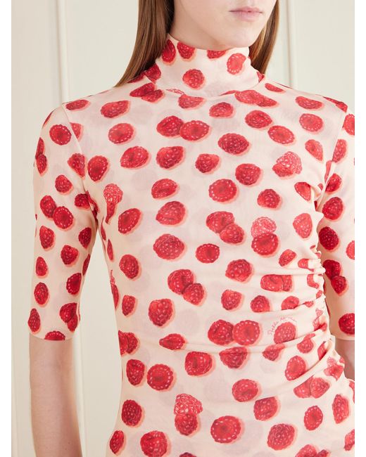 Stella McCartney Gathered Printed Mesh T-Shirt