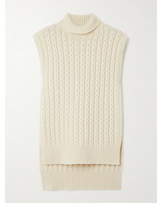 Alaïa Natural Oversized Belted Ribbed Wool Turtleneck Sweater Vest