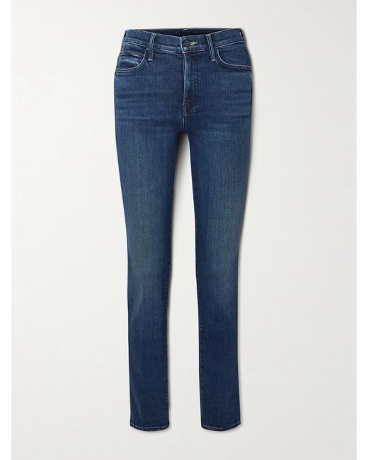 Mother Blue The Rascal Skimp High-Rise Slim-Leg Jeans