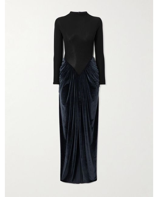 Maygel Coronel Black Guernica Jersey And Gathered Velvet Maxi Dress