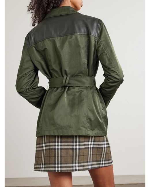 Burberry Green Belted Leather-Trimmed Shell Jacket