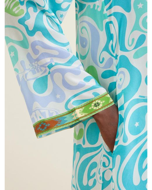 Emporio Sirenuse Blue Jenna Printed Silk Coverup