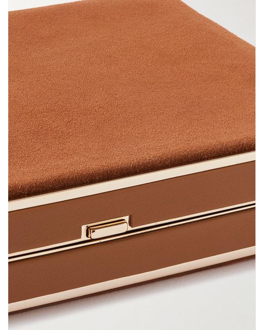 Hunting Season Brown Square Compact Leather-Trimmed Suede Clutch