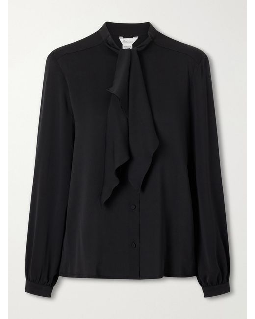Max Mara Black Mxmleccio Bow-Detail Silk-Crepon Blouse