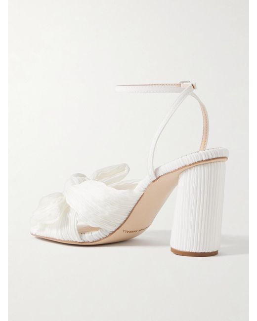 Loeffler Randall Natural Camellia Bow-Embellished Plissé-Organza Sandals