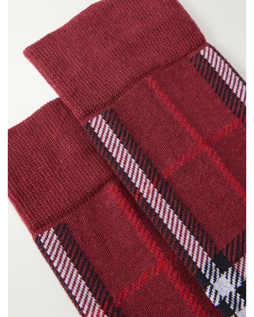 Burberry Red Checked Cotton-Blend Socks
