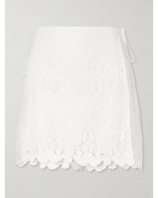 Miguelina White Embroidered Cotton And Linen-Blend Skort